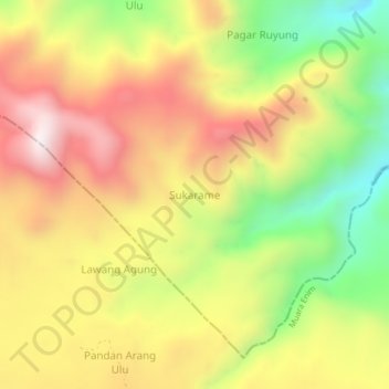 Mapa topográfico Sukarame, altitude, relevo