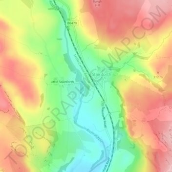 Mapa topográfico Stainforth Force, altitude, relevo