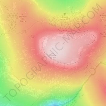 Mapa topográfico Cross Fell, altitude, relevo