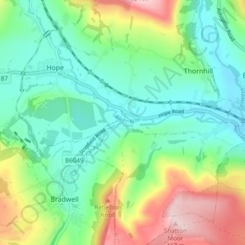 Mapa topográfico Brough-on-Noe, altitude, relevo