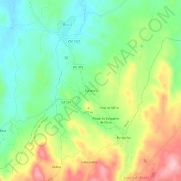 Mapa topográfico Barretos, altitude, relevo