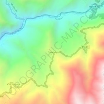 Mapa topográfico Shindol, altitude, relevo