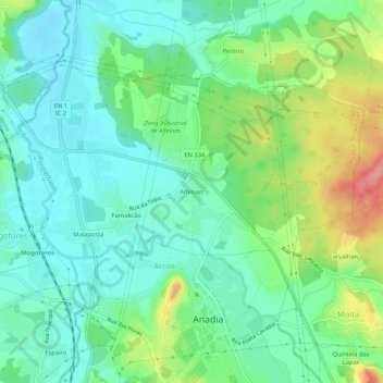 Mapa topográfico Alfeloas, altitude, relevo