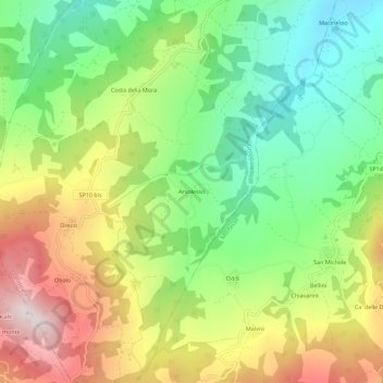 Mapa topográfico Arsolesso, altitude, relevo