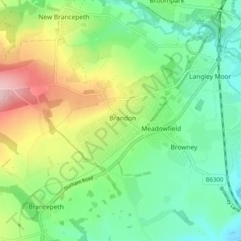 Mapa topográfico Brandon, altitude, relevo