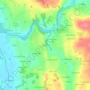 Mapa topográfico La Maunière, altitude, relevo