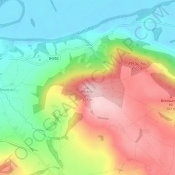 Mapa topográfico Merbach Hill, altitude, relevo