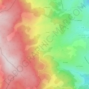 Mapa topográfico La Bruyère, altitude, relevo