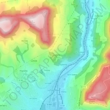 Mapa topográfico Solanes, altitude, relevo