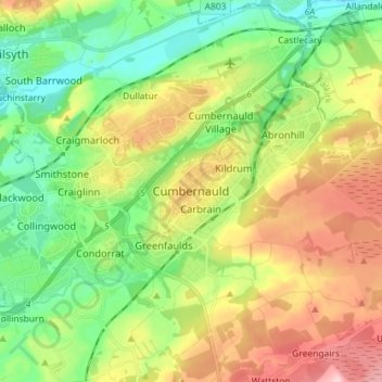 Mapa topográfico Cumbernauld, altitude, relevo