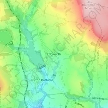 Mapa topográfico Edgworth, altitude, relevo