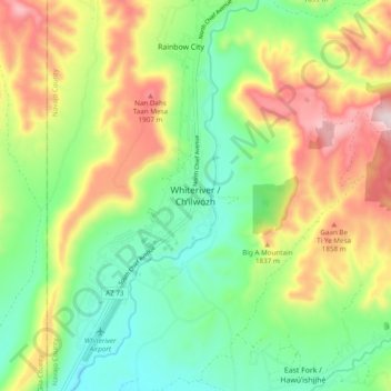 Mapa topográfico Whiteriver, altitude, relevo