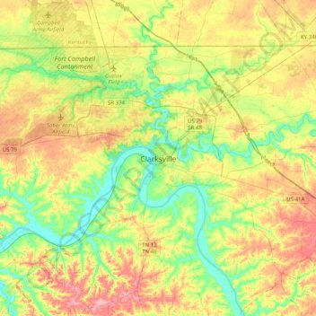 Mapa topográfico Clarksville, altitude, relevo