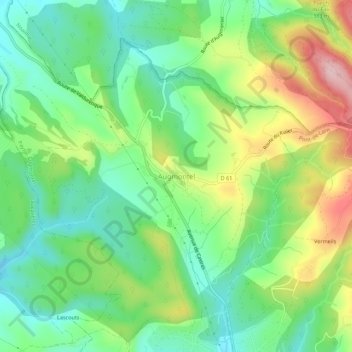 Mapa topográfico Augmontel, altitude, relevo