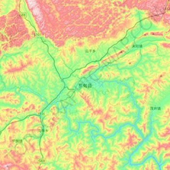 Mapa topográfico 罗甸县, altitude, relevo