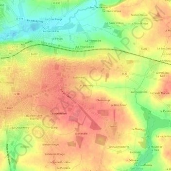 Mapa topográfico Les Pérrines, altitude, relevo