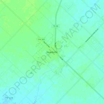 Mapa topográfico Needville, altitude, relevo