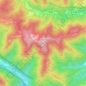 Mapa topográfico Monte Ciuto, altitude, relevo
