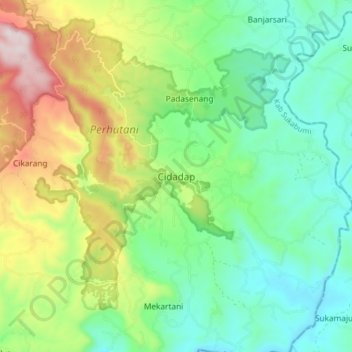 Mapa topográfico Cidadap, altitude, relevo