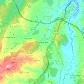 Mapa topográfico Quinta do Carrascal, altitude, relevo