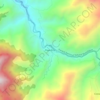 Mapa topográfico Playa Rica, altitude, relevo