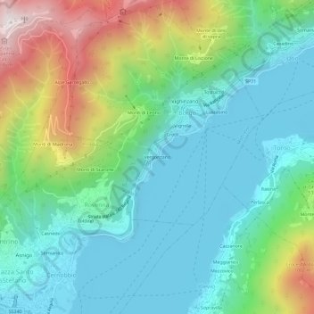 Mapa topográfico Vergonzano, altitude, relevo