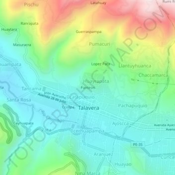 Mapa topográfico Panteon, altitude, relevo