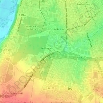Mapa topográfico Bas Hoguet, altitude, relevo