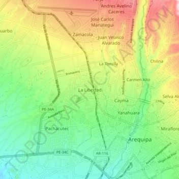 Mapa topográfico La Libertad, altitude, relevo