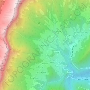 Mapa topográfico Les Combes, altitude, relevo