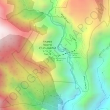 Mapa topográfico Cañón del Rio Combeima, altitude, relevo