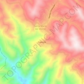 Mapa topográfico Xopanapa, altitude, relevo