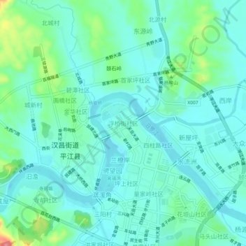 Mapa topográfico 浮桥街社区, altitude, relevo