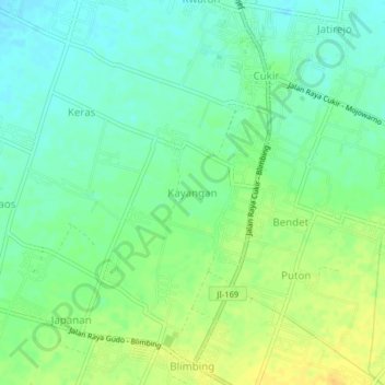 Mapa topográfico Kayangan, altitude, relevo