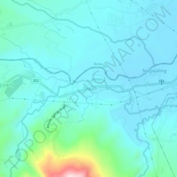 Mapa topográfico Diwa, altitude, relevo