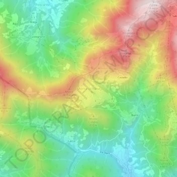 Mapa topográfico Monte di Nese, altitude, relevo