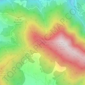 Mapa topográfico Cap d'Escouades, altitude, relevo