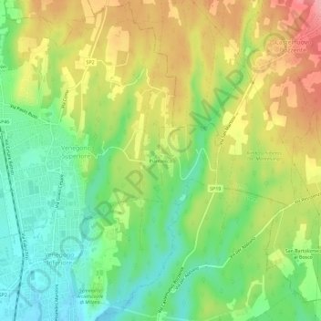 Mapa topográfico Pianbosco, altitude, relevo