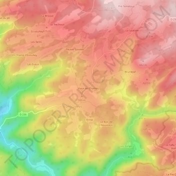 Mapa topográfico Viaux les Champs, altitude, relevo