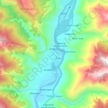 Mapa topográfico Zargirandeh, altitude, relevo