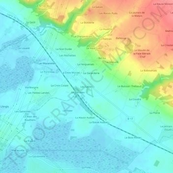 Mapa topográfico Les Sables, altitude, relevo