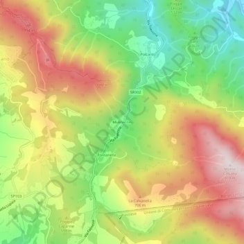 Mapa topográfico Mulinaccio, altitude, relevo
