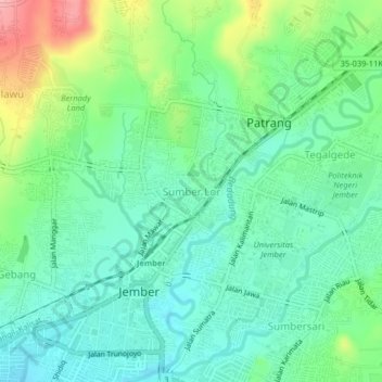 Mapa topográfico Sumber Lor, altitude, relevo