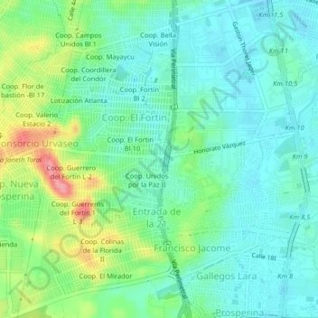 Mapa topográfico Entrada de la 8, altitude, relevo