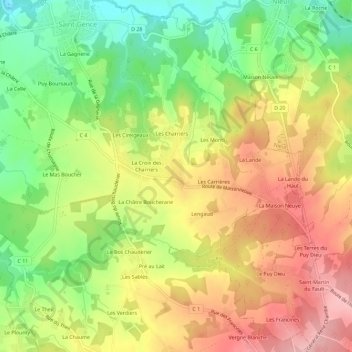 Mapa topográfico Les Clapiers, altitude, relevo