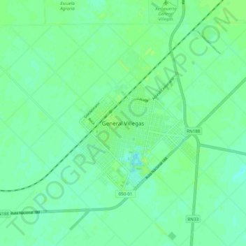 Mapa topográfico General Villegas, altitude, relevo