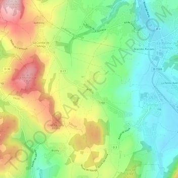 Mapa topográfico Arzy, altitude, relevo
