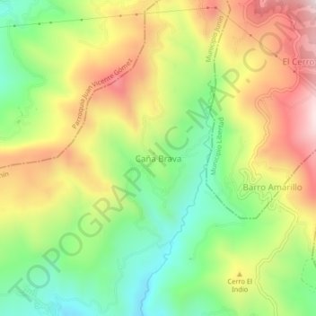 Mapa topográfico Caña Brava, altitude, relevo