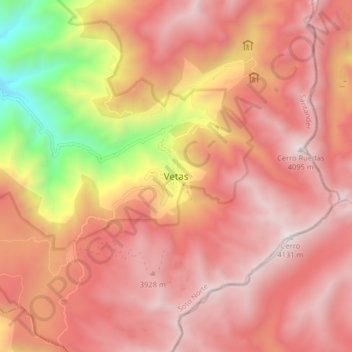 Mapa topográfico Vetas, altitude, relevo