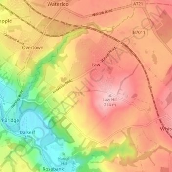 Mapa topográfico Birks, altitude, relevo